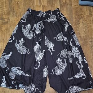 Black Wide Leg Pants with White Leopard Print